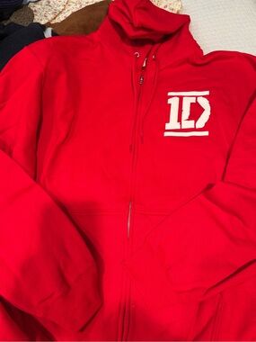 1D Red Full-Zip Hoodie with White Logo